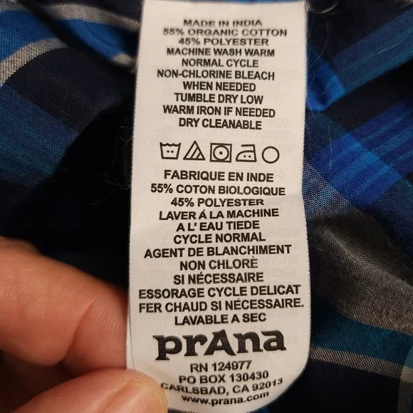 Prana Mens Plaid Short Sleeve Button Up Shirt Blue Gray White Size LRG - Picture 8 of 9